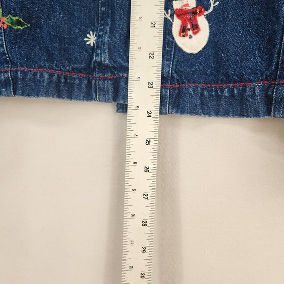 North Crest Denim Christmas Holiday Jacket Women's L Blue Button Up Snowman - Picture 3 of 6